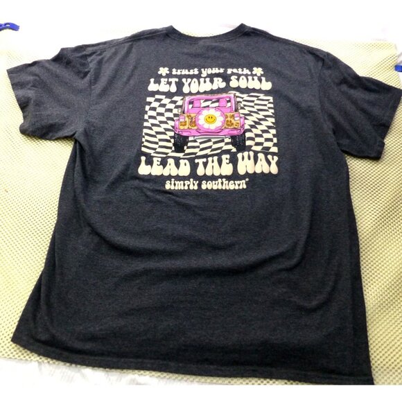 Simply Southern Tops - Simply Southern Pink Jeep Charcoal Graphic T-Shirt XL "Let Your Soul Lead The Wa